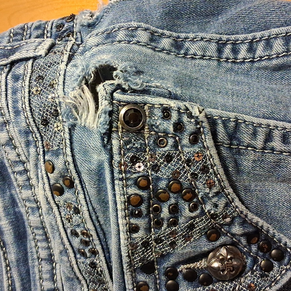 Miss Me Blue Boot Cut Jeans with Silver Accents - Picture 12 of 14